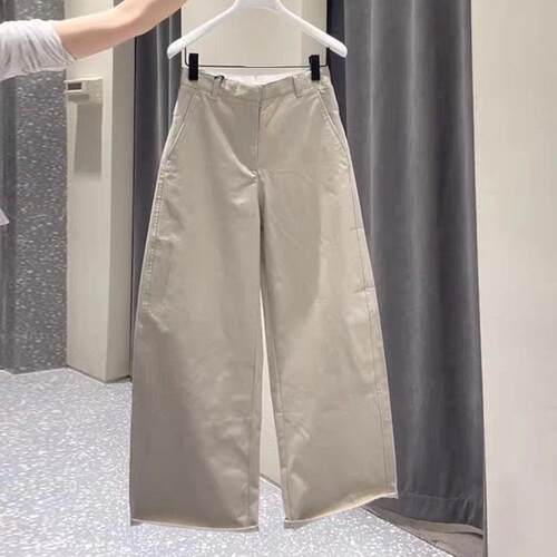 漂亮韩系简约杏色阔腿裤女长裤夏季新款高腰显瘦时尚通勤薄0724d