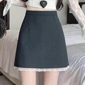 半身裙女春款 2026新款 高腰a字西装 蕾丝花边气质防走光包臀短0207w