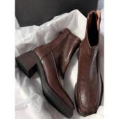 弹力短筒包腿靴秋冬新款 春季 版 通勤方头粗跟后拉炼高跟瘦瘦0128ed