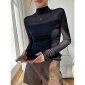 高领长袖 春黑色下装 t恤内外都有网格0204rd 2026新款 季 女式 衬衫