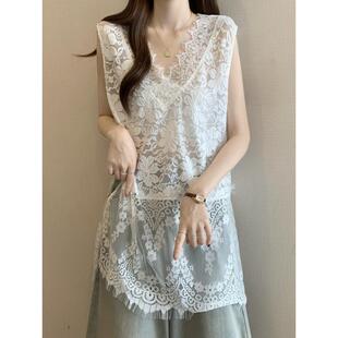 大号胖毫米中长蕾丝0325z1 衬衫 女士2026年春夏式 V领背心下装