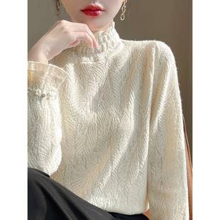 洋气季 高领软糯衫 新款 式 内穿1221k1 蕾丝领针织衫 秋冬女打底衫