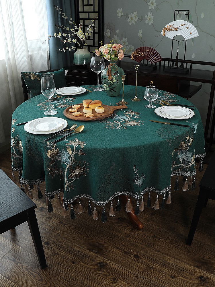 中式圆桌餐桌布台布高端轻奢