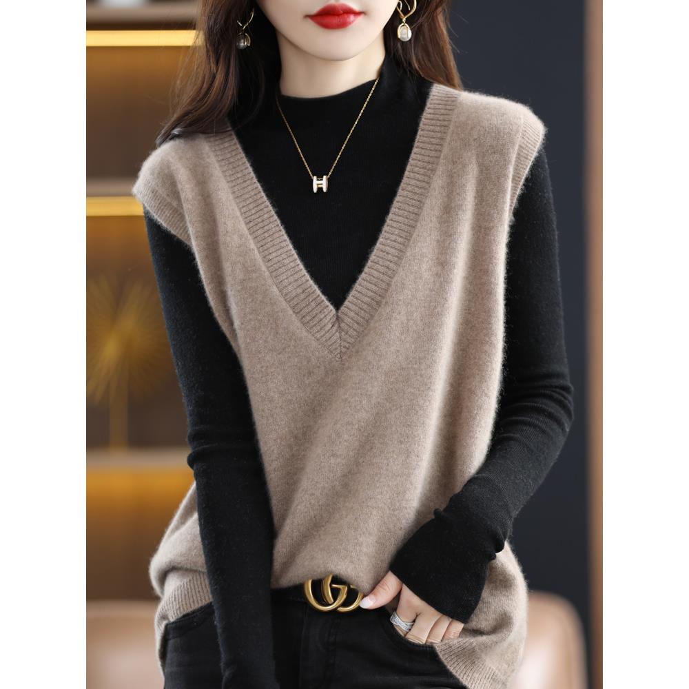 2025秋冬新款气质叠穿保暖背心女针织无袖马甲毛衣坎肩毛线1204h