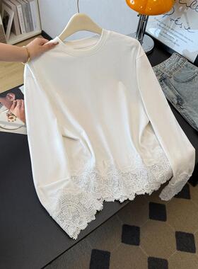 白色下摆蕾丝花边打底衫女装20265秋冬新款小香风内搭长袖T0203r1