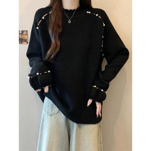 胖mm显瘦独漂亮减龄上1226n 大码 秋冬季 感黑色针织毛衣女2026新款