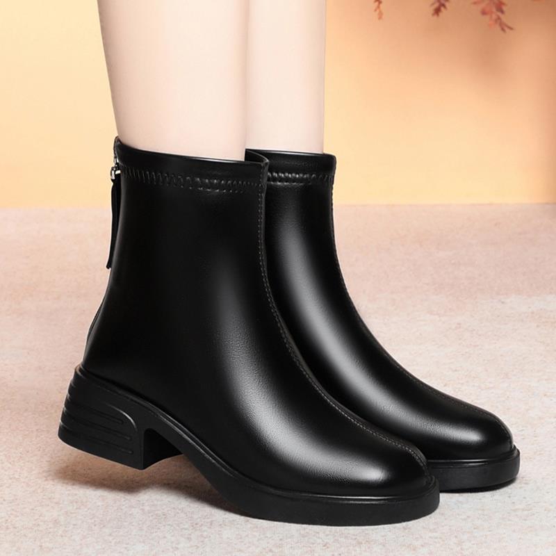 靴子女2025新款爆款粗跟厚底中年妈妈鞋短靴马丁靴皮鞋工作1102h