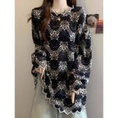 打底衫 女秋新款 大码 蕾丝钩花镂空长袖 胖mm显瘦中长款 遮屁股0201w