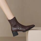 新款 春季 马丁靴春秋季 英伦风单靴瘦瘦弹力粗跟方头短靴0128ed