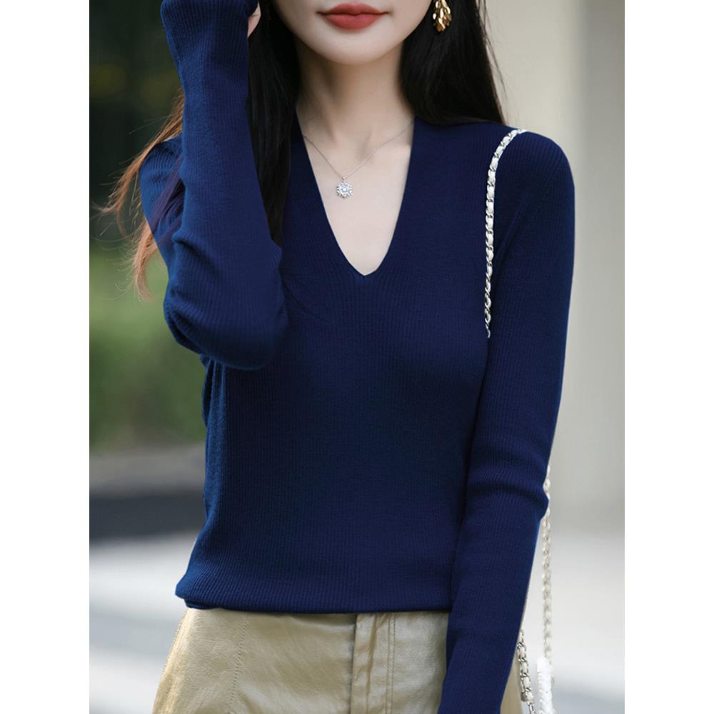 秋冬早秋V领显瘦针织打底衫女2025新款秋洋气上衣大码女装毛1201u