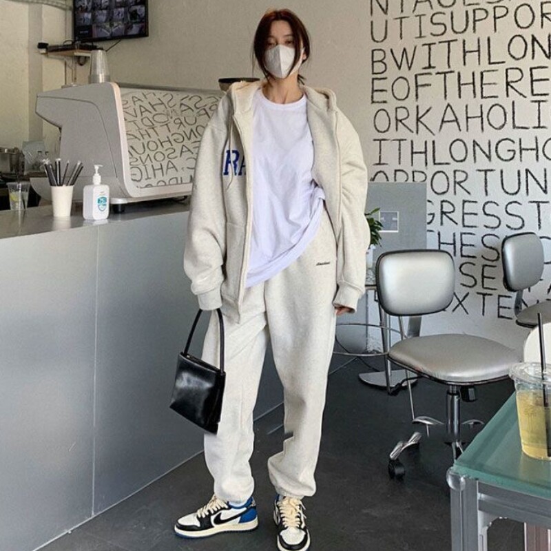 秋冬季运动服套装女学生韩版宽松大码加绒加厚连帽卫衣休闲1021z