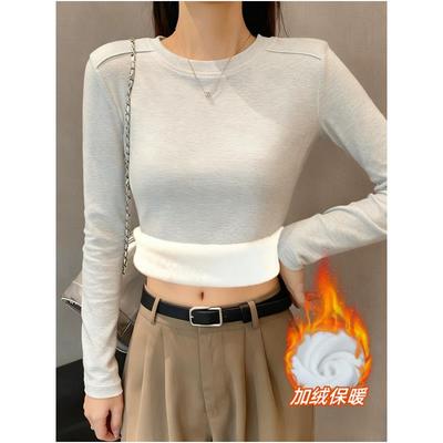 秋冬季加绒加厚圆领长袖T恤打底衫女2025新款大码胖保暖内1215n