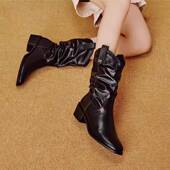 春季 中筒0128ed 美拉德粗跟中跟堆堆靴女2026年秋冬新款 鞋 同款