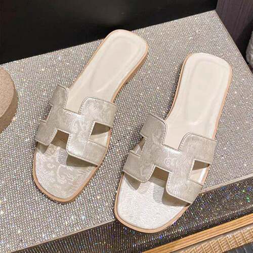 漂亮一字拖鞋女夏外穿平跟防滑凉拖鞋优雅风防滑拖鞋0513d