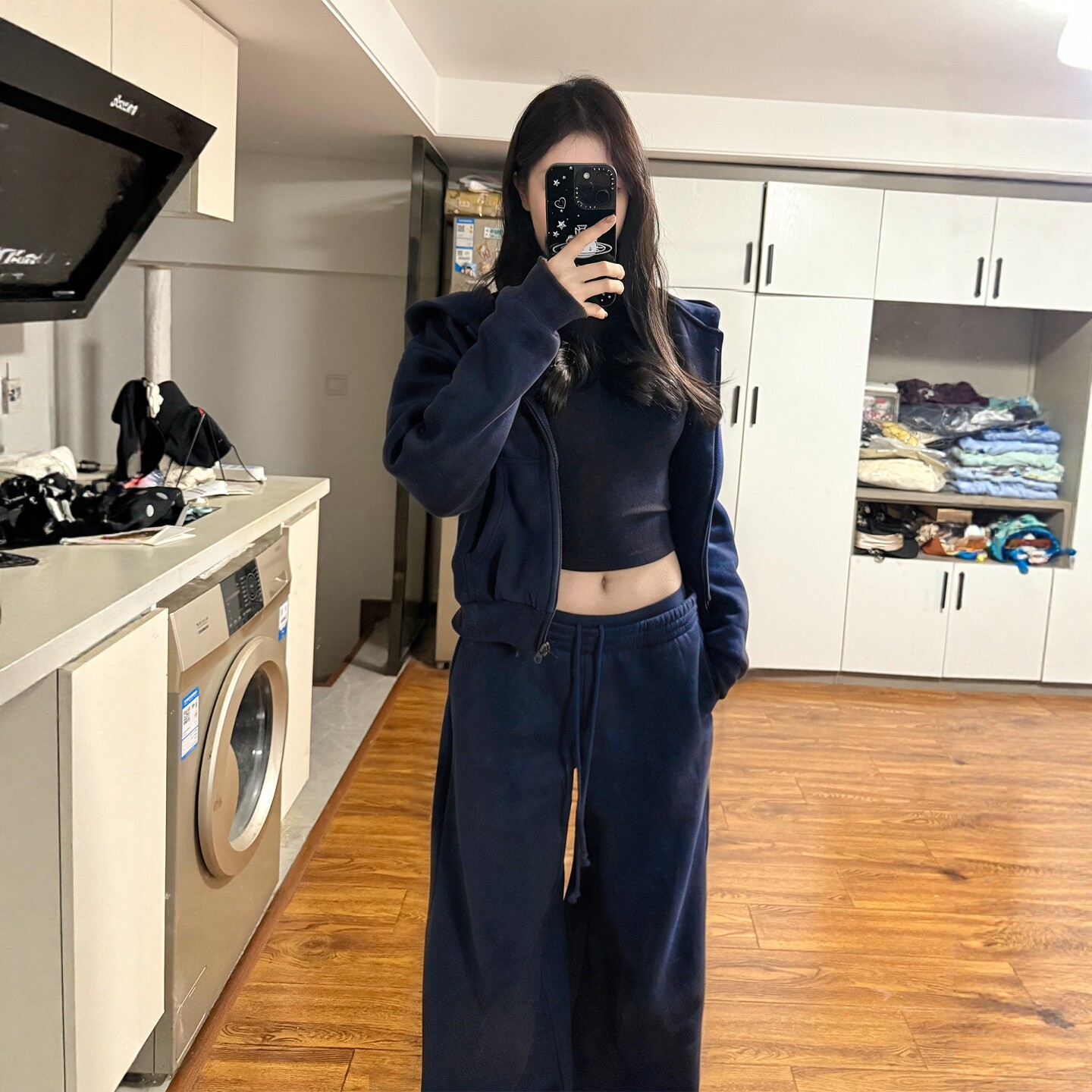 秋冬季慵懒风运动服套装女学生韩系宽松连帽卫衣阔腿裤休闲1021z