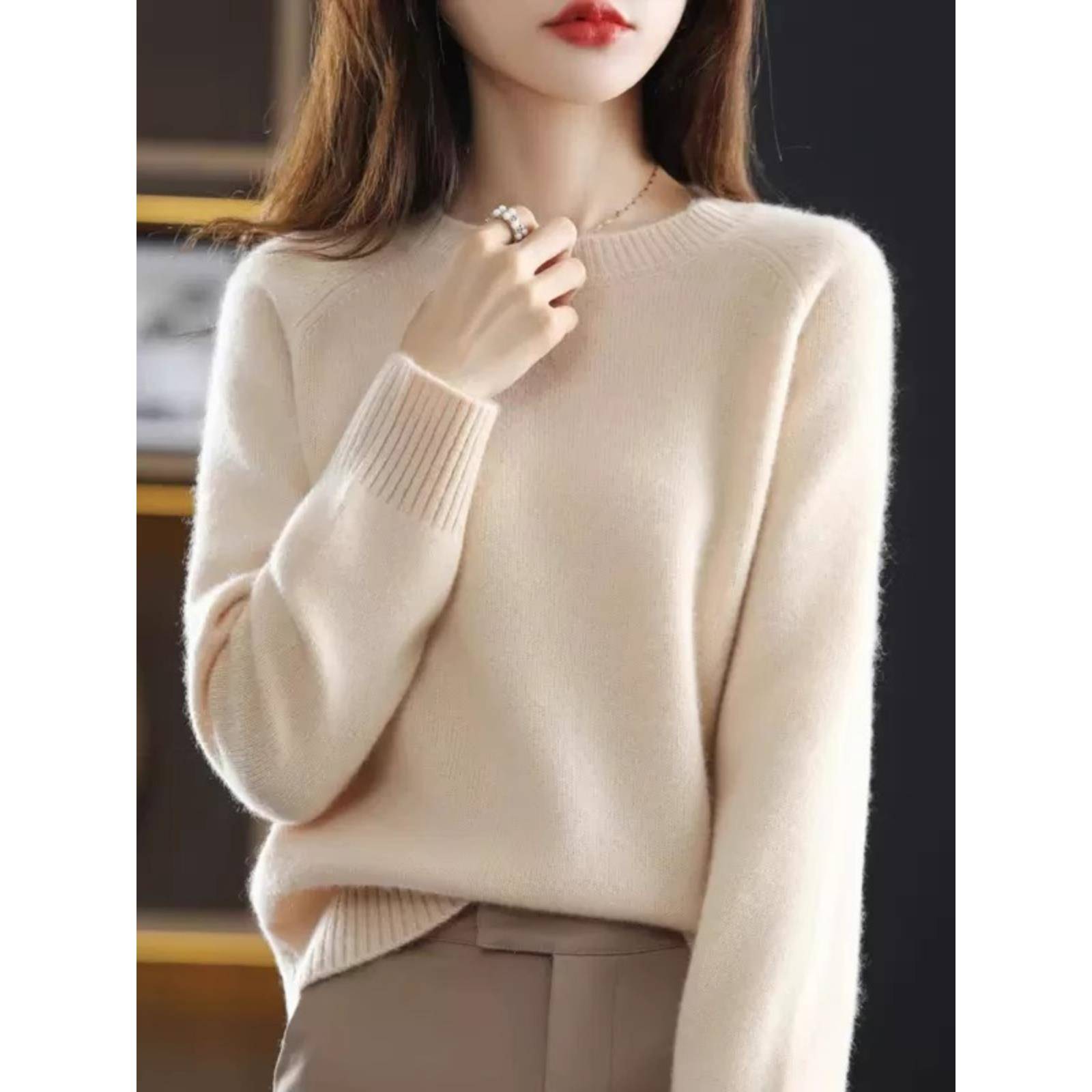 秋冬季新款圆领针织衫女式短套头针织衫时尚内色针织底衫1120n