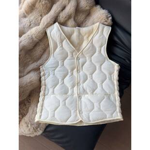 秋冬东北哈滨羊羔绒马甲背心女白色棉内胆内搭加绒保暖背心1228u