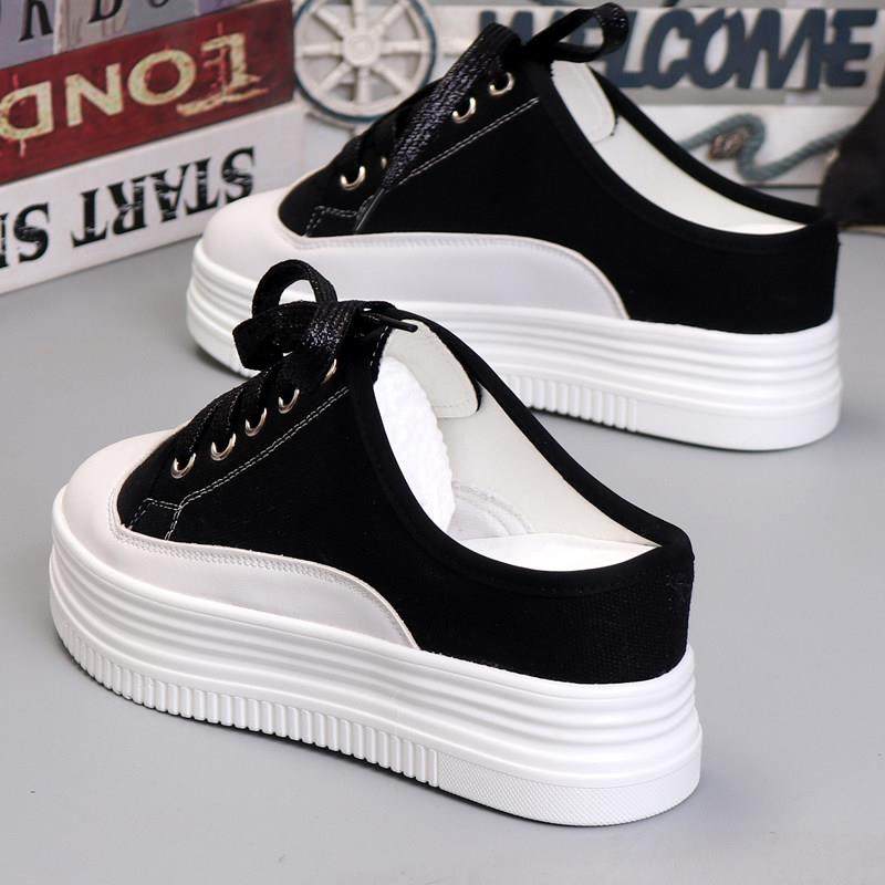 春款2026季镂空透气帆布小白鞋女厚底内增高无后跟懒人鞋一0110u,女鞋,时尚休闲鞋,淘宝优惠券,粉丝福利购,淘宝优惠卷