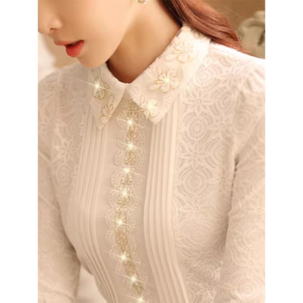 气质蕾丝衫秋冬新款大码女装保暖韩版长袖短款蕾丝打底上衣1120h