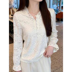独好看内搭打底衫 女2025秋冬新款 上1219e 重工加绒连帽蕾丝衫 法式