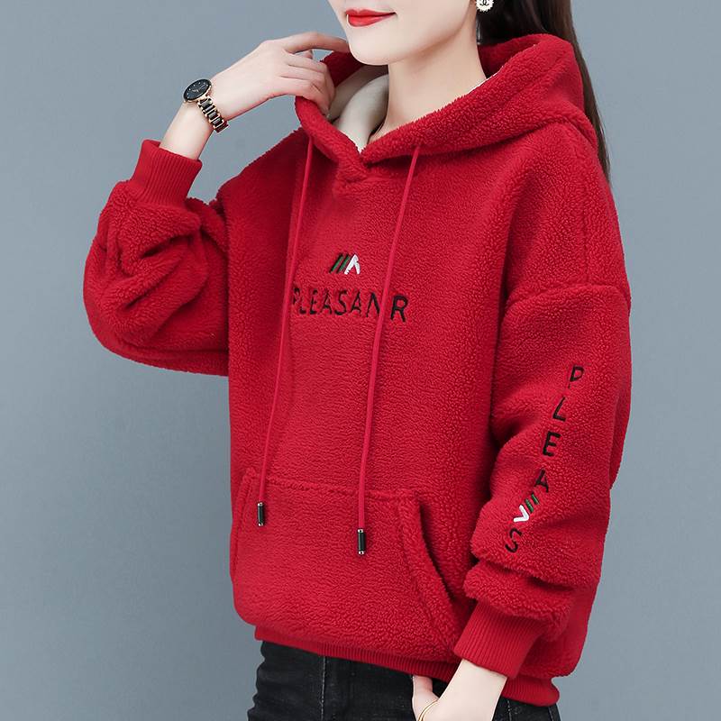 卫衣女款红色女加绒加厚春23年新款时尚洋气上衣中年品牌连0107h