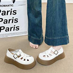 包头松糕镂空平底猪笼鞋 夏款 外穿季 女时尚 一字扣带0325d 厚底凉鞋