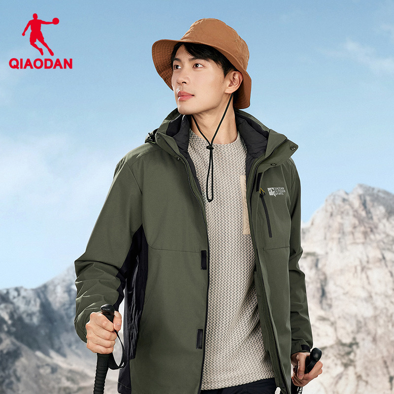 乔丹梭织厚外套中国科学探险协会外套防水冲锋两件套风衣商场同款