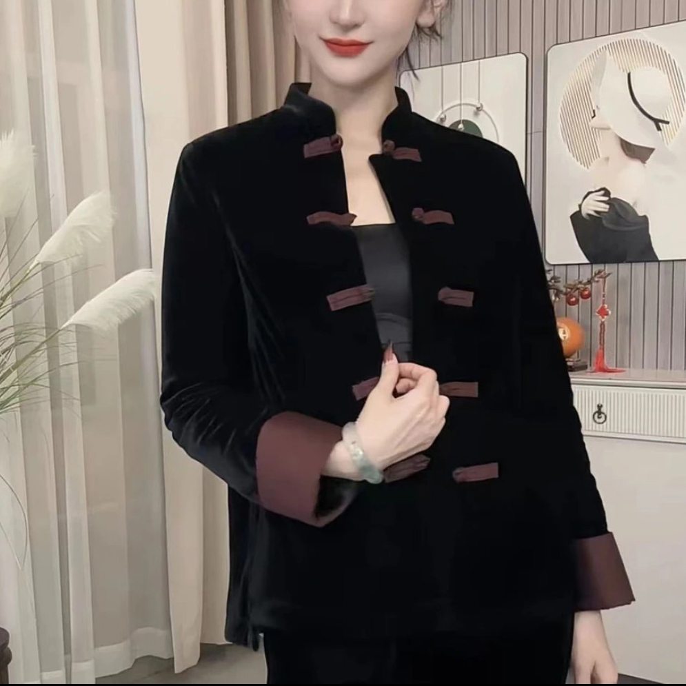 加厚棉衣100%桑蚕丝新中式2025年秋冬新款真丝衣服丝绒上衣