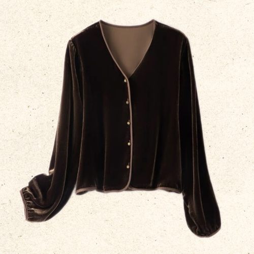 100%桑蚕丝早秋小香风外套V领宽松显瘦百搭开衫衬衫女