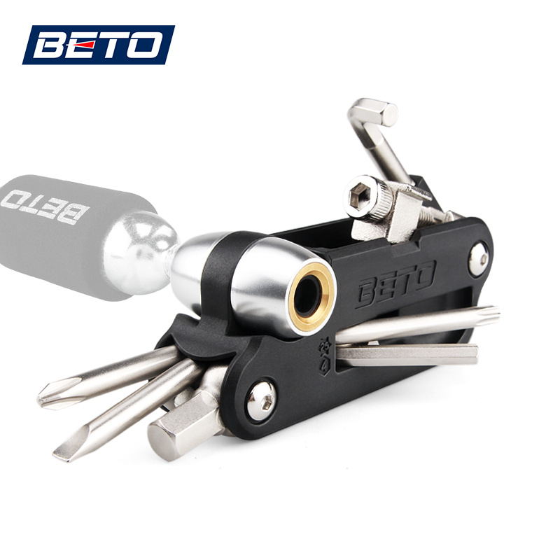 自行车维修组合工具 山地车多功能折叠维修工具带气瓶充气头工具