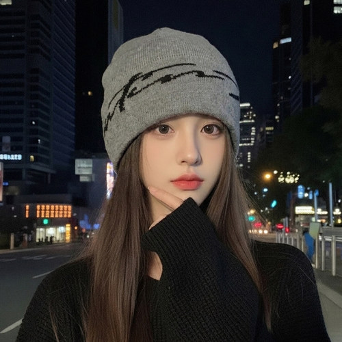 保暖帽子美式街头字母刺绣堆堆帽女秋冬季2026新款大头针织1008e
