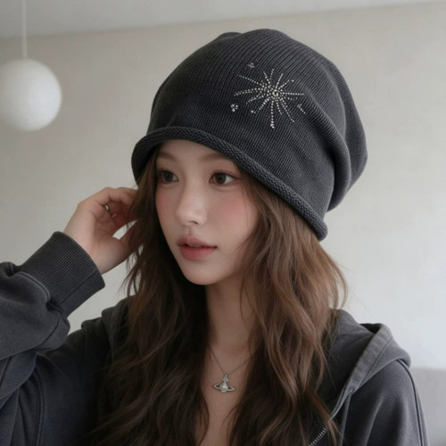 保暖帽子水洗做旧针织堆堆帽女秋季2026新款小众图案设计烫1008e