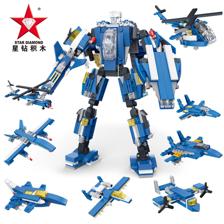 正版星钻拼装积木玩具三变积变战士合体军事飞机队大无畏兼容乐高