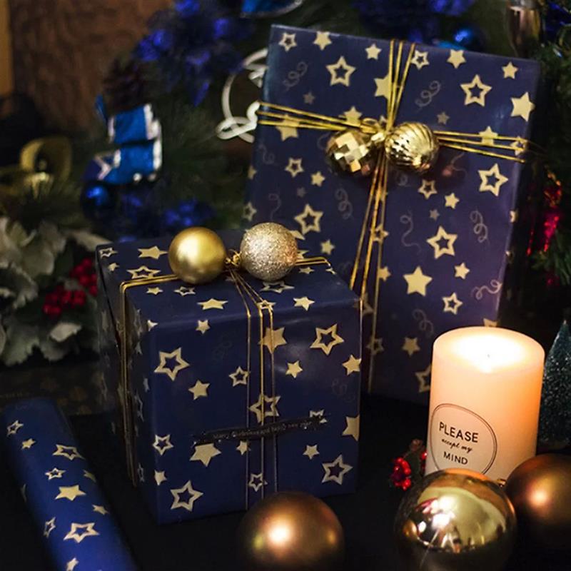 Blue Color Christmas Kraft Wrapping Craft Paper Elk Christma