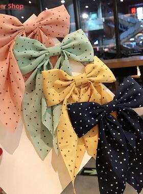 Polka Dot Print Big Bow Hair Clips Barrettes Bow Knotted Lon