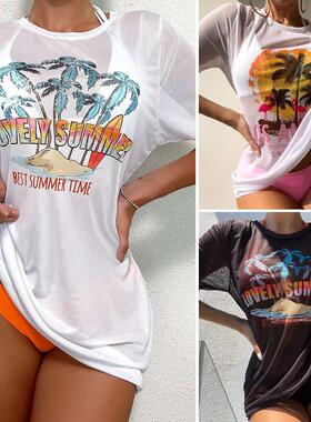 新款印花性感比基尼泳衣三件套罩衫Printed threepiece swimsuit