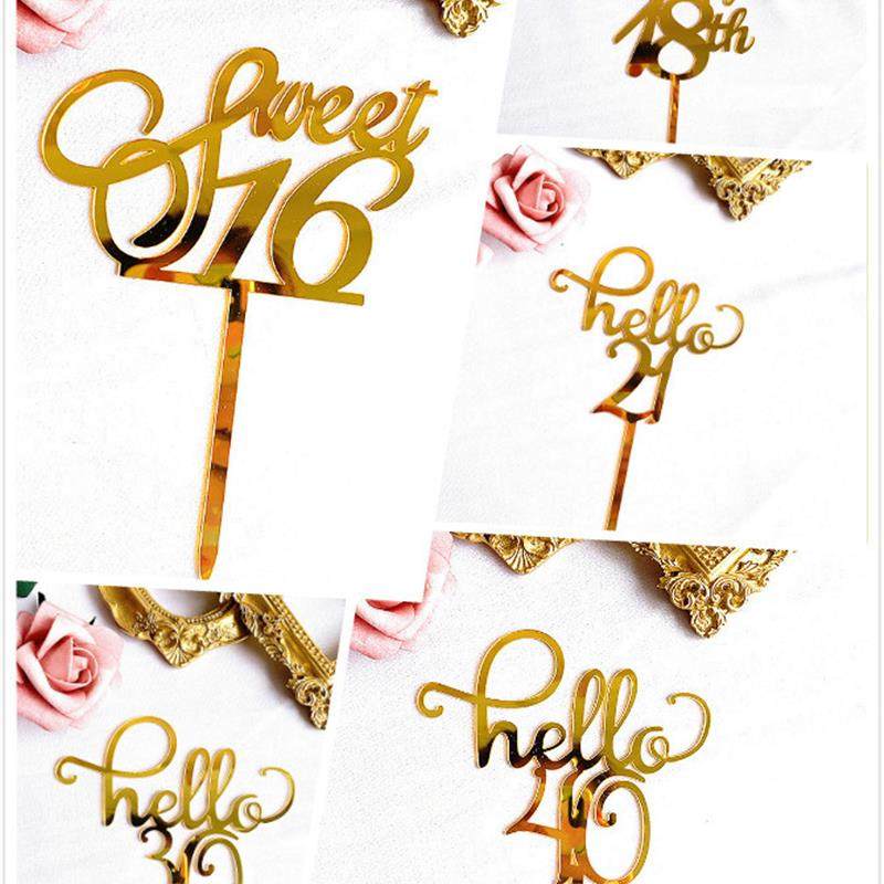 New Gold Acrylic Happy Birthday Cake Topper Sweet16 20th 30t