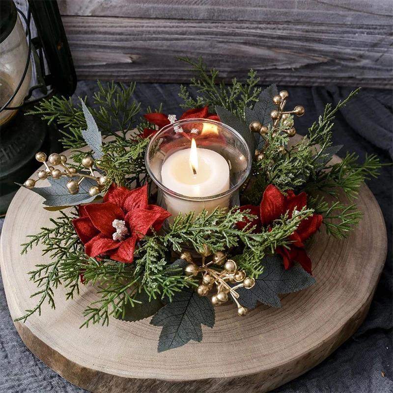 Christmas Candlestick Wreath Flowers Garland Candle Ring