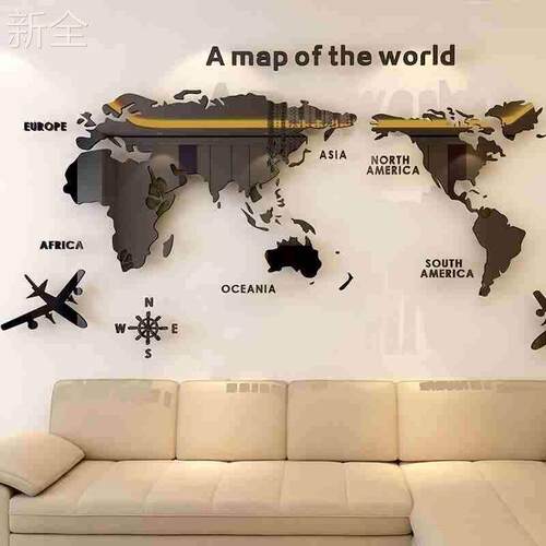 World Map Acrylic 3D Crystal Bedroom Wall Classroom Stickers