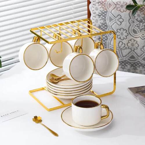 6pc ceramic coffee cup plates coffeeshop latte cups  teacup