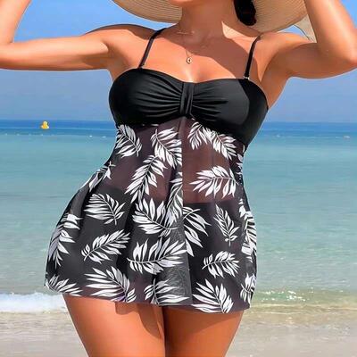 新款印花网纱高腰时尚泳衣比基尼Flat angle twopiece  swimsuit