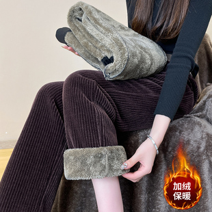 胖mm宽松显瘦直筒裤 特厚羊羔绒阔腿裤 女裤 加绒大码 女高腰秋冬季