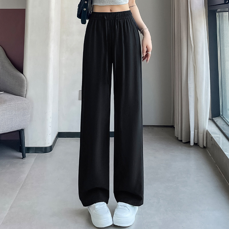 冰丝速干阔腿裤女夏季薄款高腰垂感大码女裤胖mm显瘦宽松直筒裤