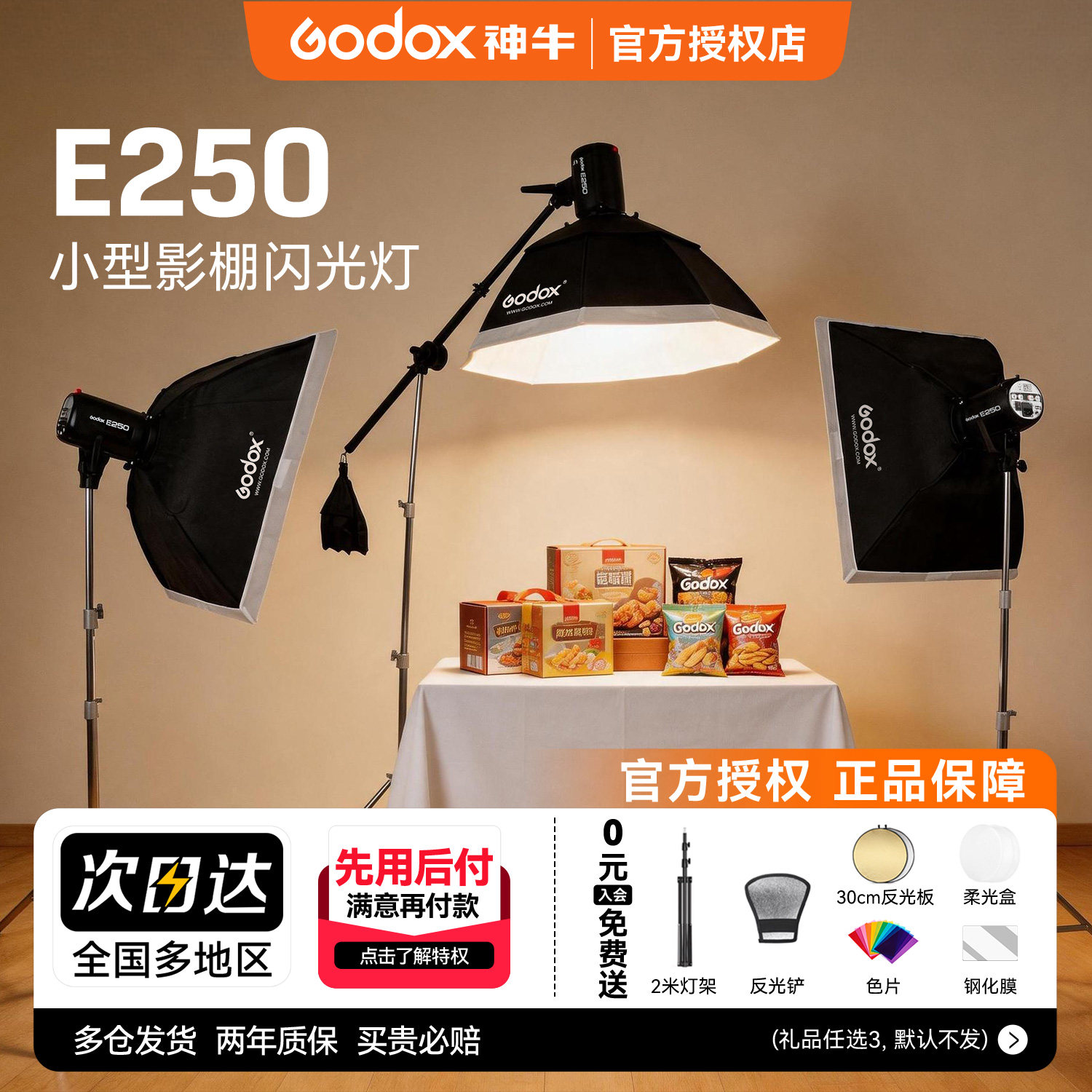 Godox 神牛E250 摄影闪光灯SK400ii 二代专业室内摄影棚灯小先锋250W证件照打光SK300静物产品拍照400W补光灯