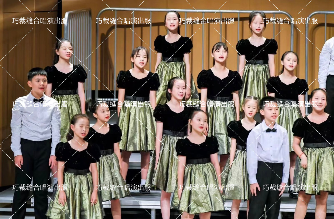 儿童合唱服女童黑色丝绒连衣裙学生大合唱团演出服
