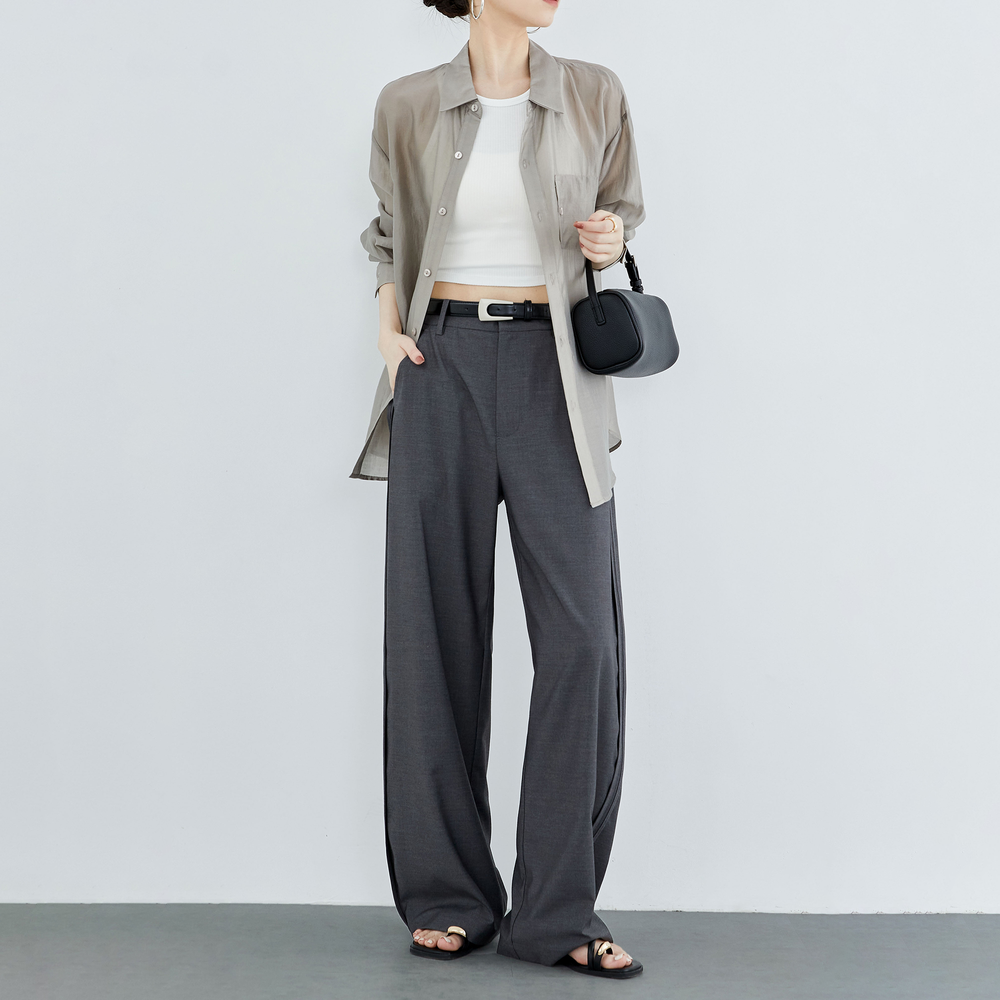 奕兮高腰韩版西装裤阔腿直筒