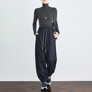 宽松显瘦加绒香蕉裤 小个子运动卫裤 秋冬加厚松紧腰针织束脚休闲裤