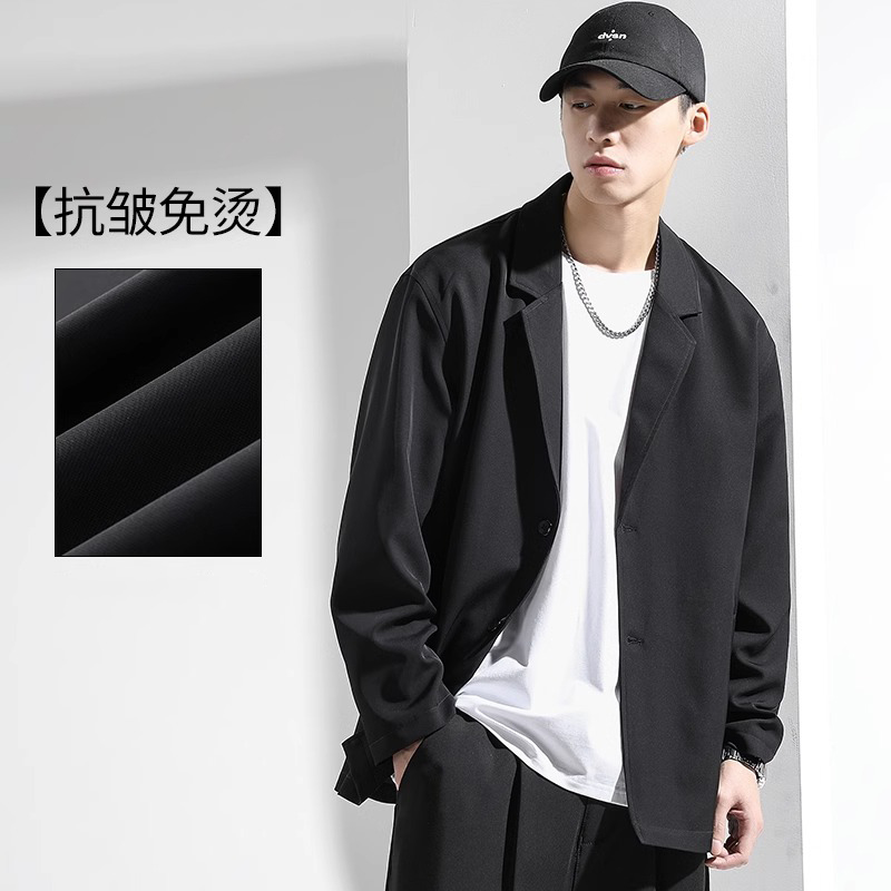 黑色休闲西服男潮牌秋冬季高级感商务宽松大码西装外套男休闲上衣