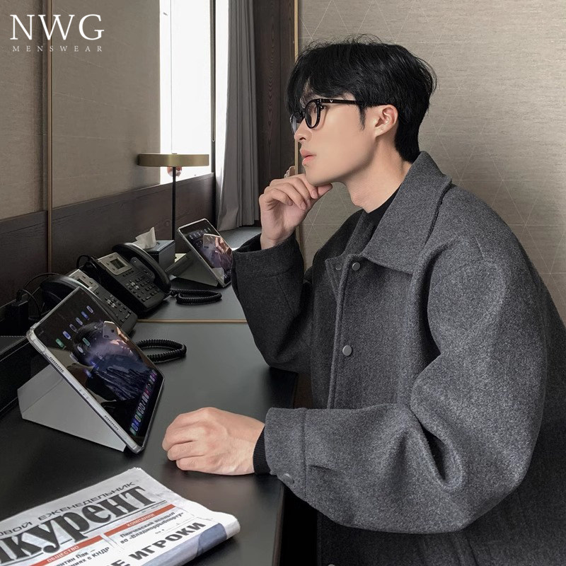 短款毛呢外套男士潮牌春秋季2025新款高级感韩系痞帅翻领呢子夹克