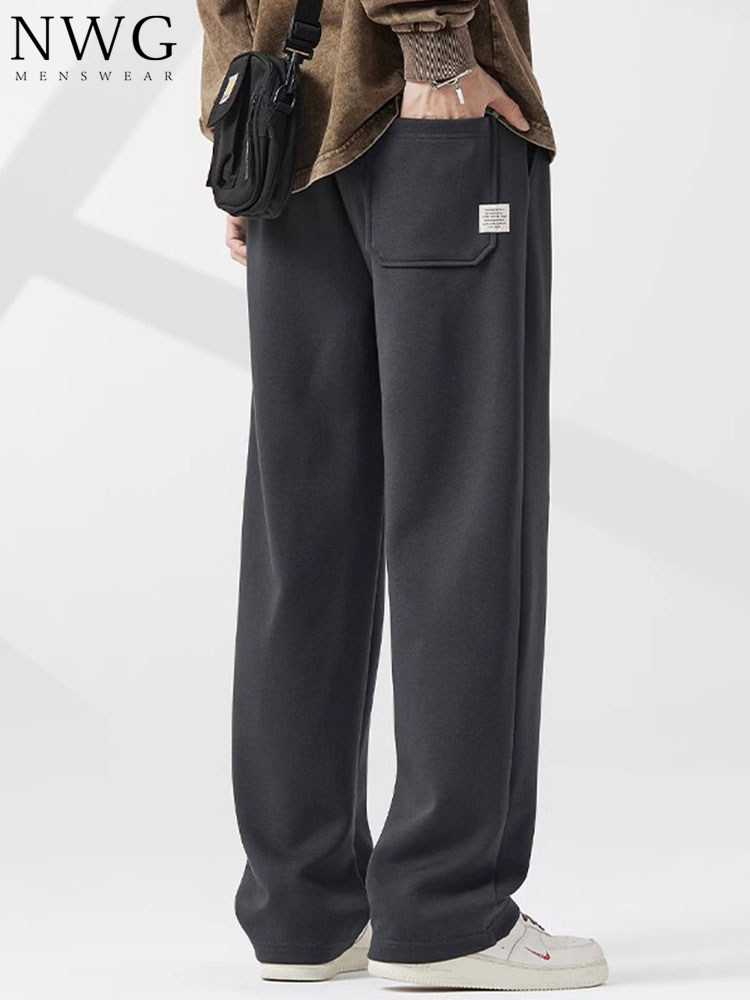 重磅运动卫裤男潮牌秋冬款加绒加厚宽松直筒阔腿裤子垂感休闲长裤